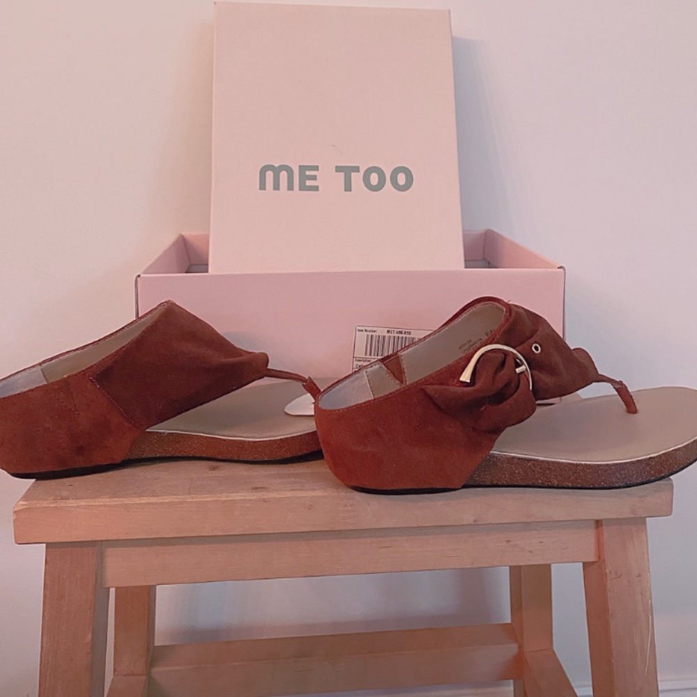 Me Too Suede Slip On Brown Sandals